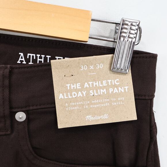 NWT Madewell Men's The Athletic Allday Slim Pant Dark Carob Brown Size 30 X 30 - Picture 8 of 10